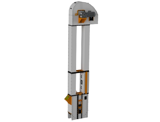 The continuous bucket-type belt elevator, featuring a belt with attached buckets as its working mechanism, efficiently transports bulk cargoes vertically. It guarantees safety transportation and minimal damage during the movement of grain crops. The loading boot efficiently receives bulk material, which is then scooped up by buckets and raised along the working box. Centrifugal unloading of buckets occurs in the elevator head. With their low energy consumption, bucket elevators stand out as the optimal choice for vertical transportation needs.