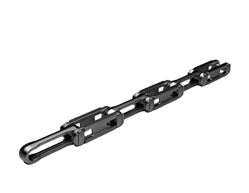 Rivetless chains, with a robust and simple construction, offers a favorable strength-to-weight ratio, making it suitable for overhead trolleys, scraper flights, and assembly conveyors. Both Standard and X styles are available in alloy steel. The X series provides bi-directional flexing, making it ideal for overhead systems with vertical curves. Numerous attachments are available, allowing for a wide range of applications.