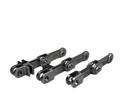 The forged fork link chain stands out as a reliable conveyor with versatility, strength, and abrasion resistance; double strand assemblies feature a standard format with a forged "double clevis" for scraper attachment, and for extra-wide flights, the triple link is available, enabling three chain strands up to 3100 mm overall when combined with the double on perimeters.